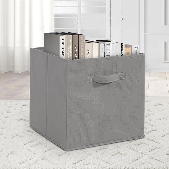 11 Inch Fabric Storage Cubes, Sturdy Foldable Storage Bins, Heavy Duty Cube Organizer for Clothes, Blankets, Shelves, Closets, Bedroom, Living Room, Gray, 12 Pack
