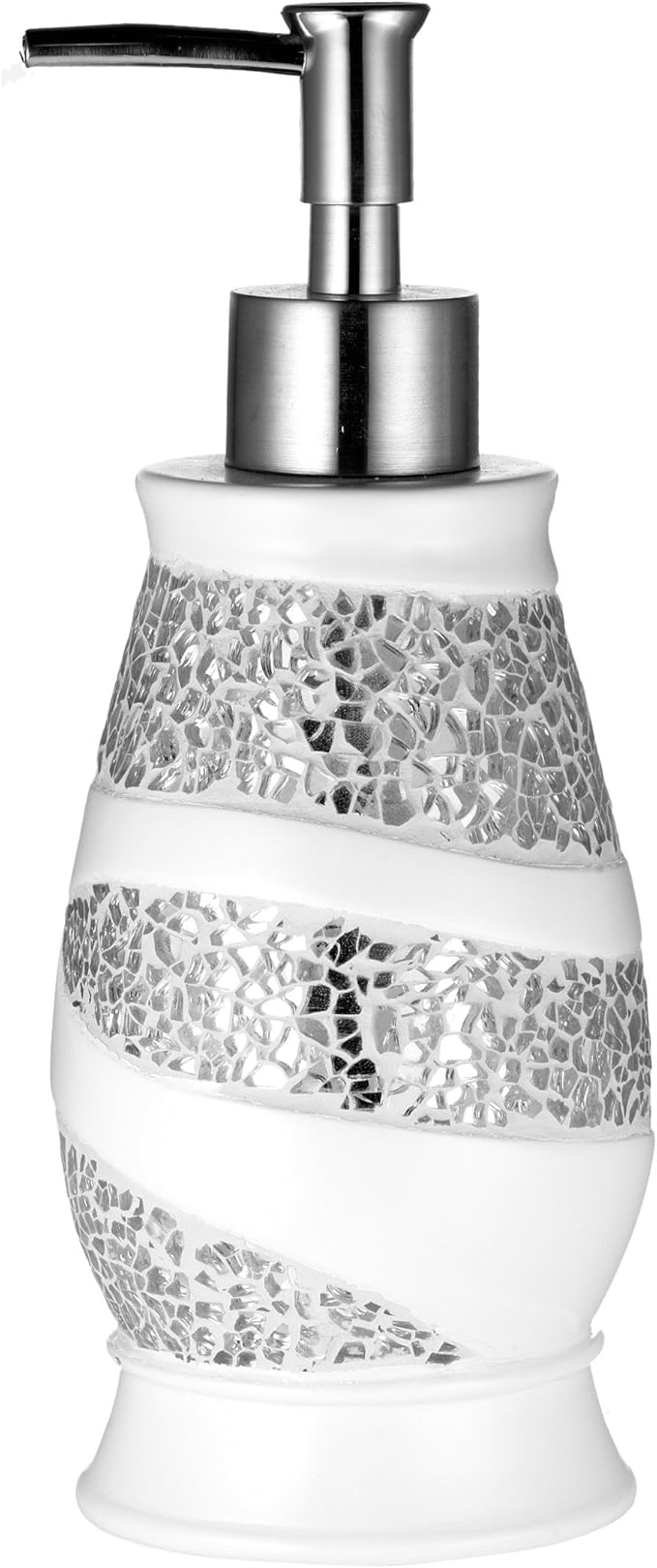 Zahari Home Sinatra Soap Dispenser/Lotion Pump Unique Design Bling Glass Mosaic Décor, White