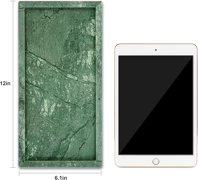 Natural Marble Vanity Bathroom Tray, 12 x 6 Inch Elegant Home Decor Tray for Kitchen,Bathroom,Dresser, Coffee Table,Sink Storage Holder Organizer, Green (NS029)