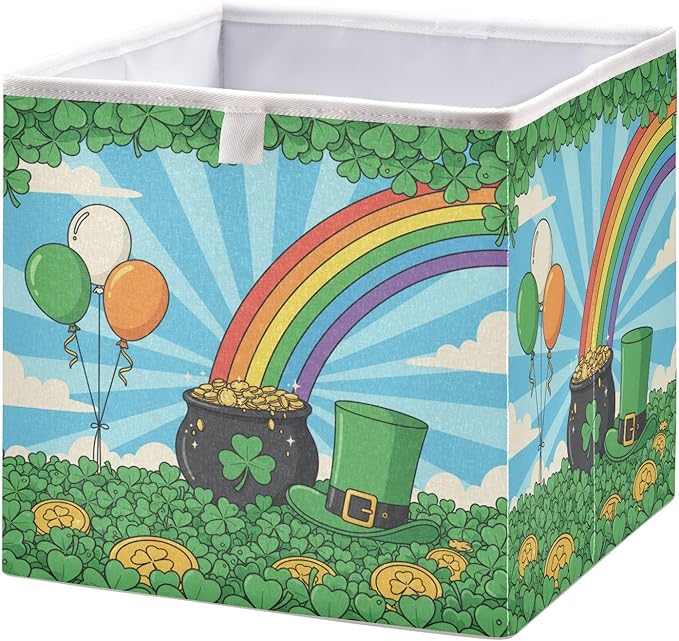 Bolaz St Patrick's Day Shamrock Field Leprechaun Hat Coins Closet Organizers Storage Cubes Storage Bins Shelf Baskets Containers for Home Room Office,Rectangle