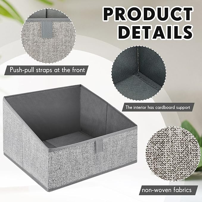 12 Pcs Closet Baskets Trapezoid Storage Bins Closet Storage Bins Foldable Fabric Bins Closet Shelf Organizer Bins Storage Box for Clothes Books Baby Toiletry Dvd Toys Towel, 11.4 x 11.4 x 7.9 Inch