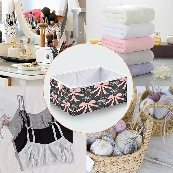 Bolaz Web Bow Pattern Closet Organizers Storage Cubes Storage Bins Shelf Baskets Containers for Home Room Office,Square