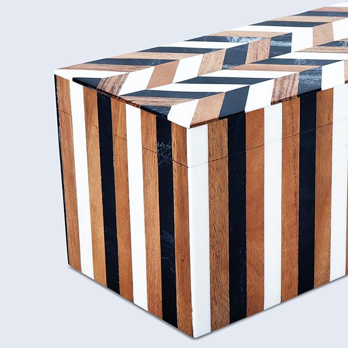 Handicrafts Home Large Decorative Storage Box with Lid Wooden Memory Box Keepsake Storage Box Photo Storage Box – Natural Wood Resin Inlay Marquet Cosmo Collection- 10x5x5