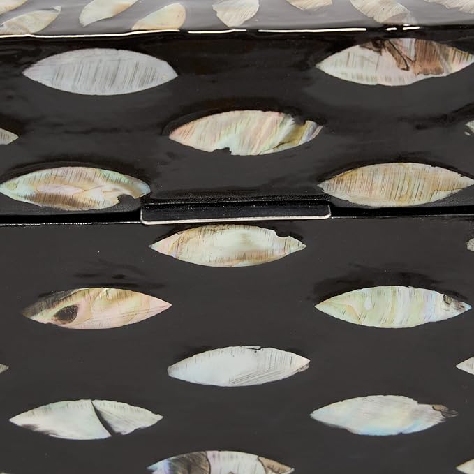 Deco 79 Mother of Pearl Shell Decorative Box Geometric Floral Decorative Keepsake Boxes with Beige Accents, Set of 2 Storage Boxes 12", 8"W, Black