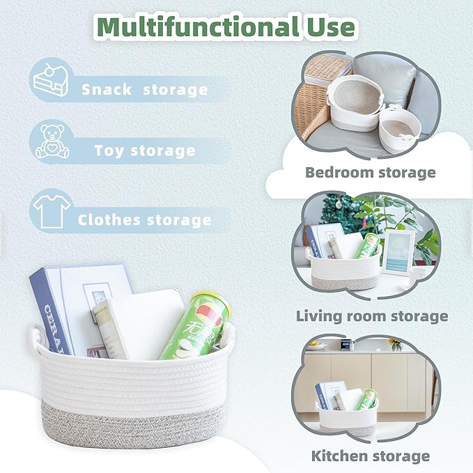 GYASVWU Cotton Rope Baskets for Storage, Woven Basket for Organizing, Decorative Storage Baskets with Handle, Shelf Baskets for Organizing, Toy Organizer/Towel Bin/Gift Basket Empty (Khaki - 3 Pack)