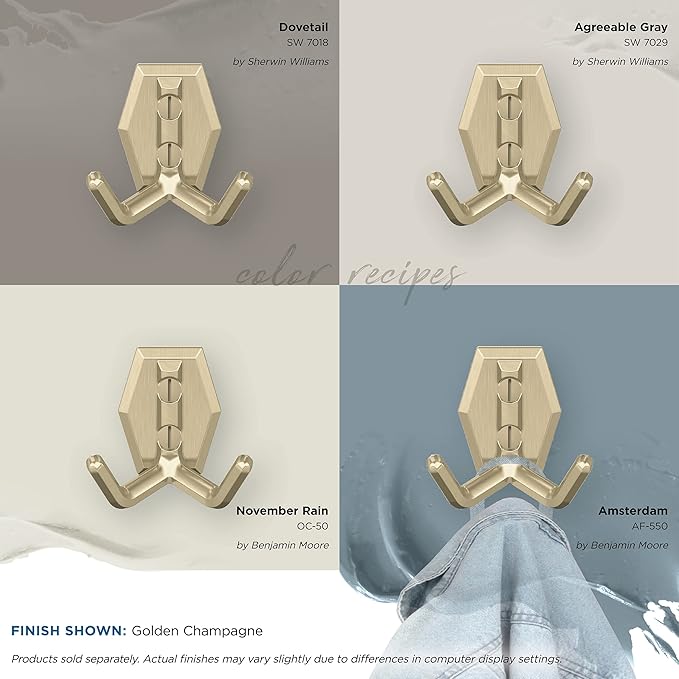 Amerock H37008BBZ | Benton Double Prong Decorative Wall Hook | Golden Champagne Hook for Coats, Hats, Backpacks, Bags | Hooks for Bathroom, Bedroom, Closet, Entryway, Laundry Room, Office