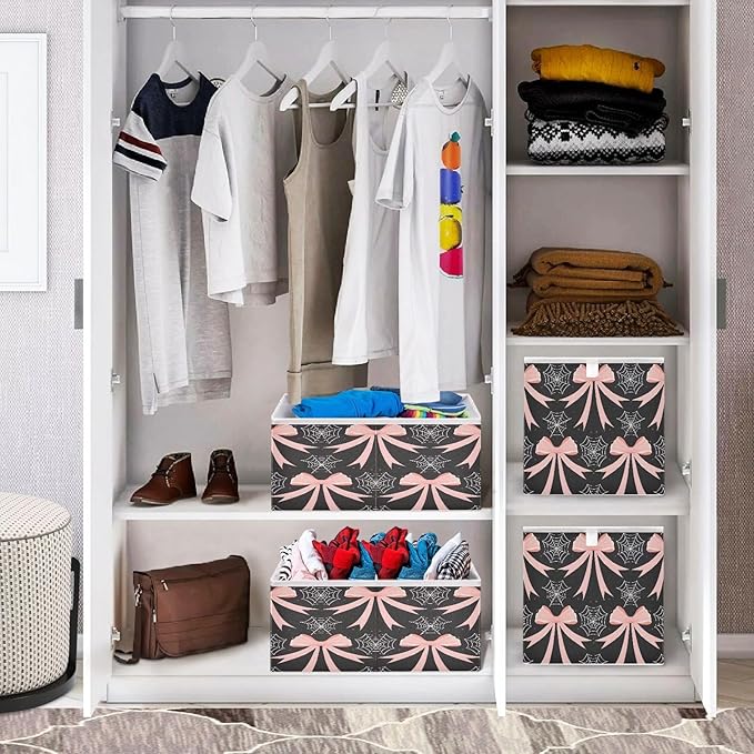 Bolaz Web Bow Pattern Closet Organizers Storage Cubes Storage Bins Shelf Baskets Containers for Home Room Office,Rectangle