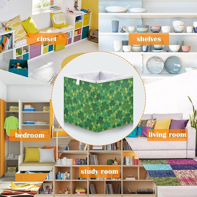 Bolaz Green St Patricks Day Closet Organizers Storage Cubes Storage Bins Shelf Baskets Containers for Home Room Office,Square