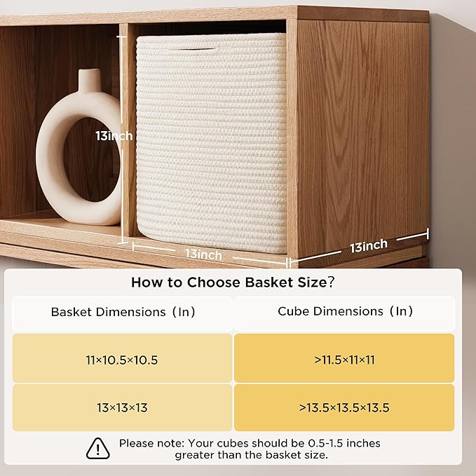 joybest 13x13x13 Inch Cube Storage Bins Set of 4, Cotton Rope Woven Organizer Basket for Shelves, Cube Bin Square Shelves Organizer Closet Storage, Nursery, Toy Organization, Black&Dark Brown