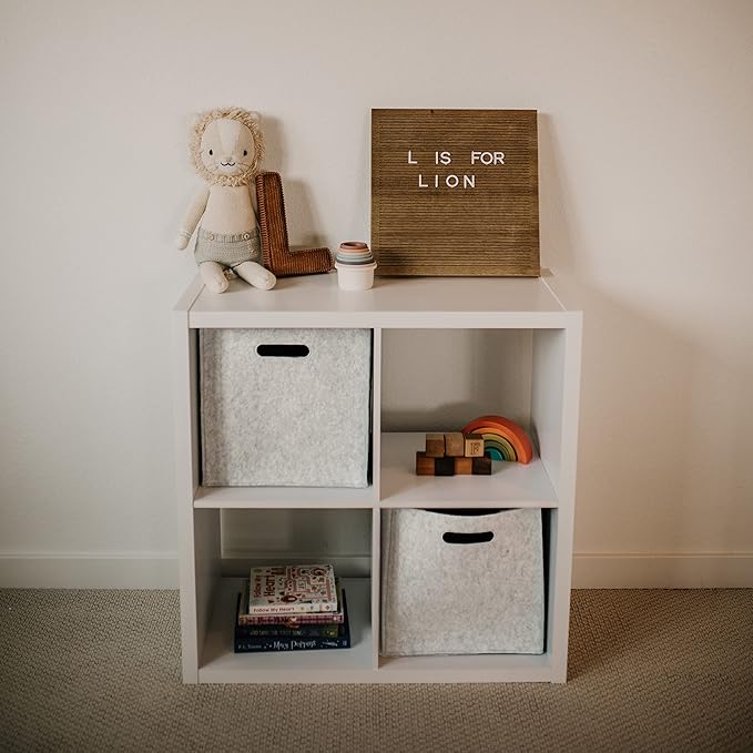 Parker Baby Felt Foldable Storage Cube Bin - 11 Inch Nursery Cubby Storage Bin Cubes for Cube Organizer, Closet Organizers and Storage Toy Bin, Rope Baskets Bins for Toyâs Storage - White