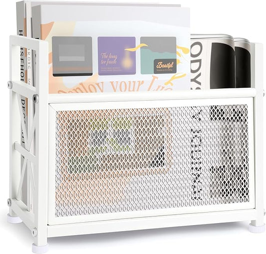 Magazine Rack & Holder – Multi-Purpose Storage Organizer for Magazines, Books, Newspapers, Mail, Tablets | Sturdy White Basket for Home, Office, Bathroom | Sleek Design & Easy Assembly