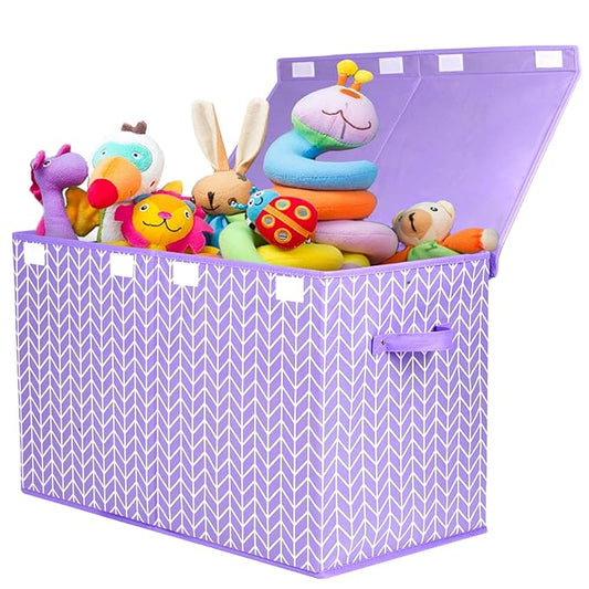 Mayniu Large Toy Box Chest with Flip Lid, Toy Storage Organizers Bin Boxes Basket with Sturdy Handles for Boys, Girls, Kids, Nursery, Playroom, Living Room, Bedroom, (Purple)
