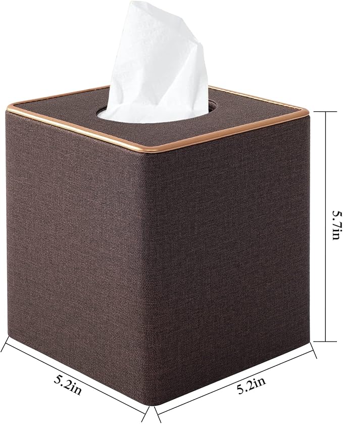 Linen Square Tissue Box Cover,Cube Tissue Box Holderï¼Excellent Rosegold Leather Decoration,Table Napkin Case Dispenser,Facial Tissues Organizer with Magnetic Bottom for Home Office Car(Coffee)
