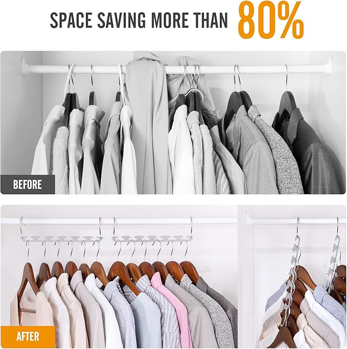 HOUSE DAY Closet Organizers and Storage Magic Hangers Stainless Steel Space Saving Hangers Upgraded Sturdy Drop Down Hanger Clothes Hangers Space Saving College Dorm Room Essentials 8PACK