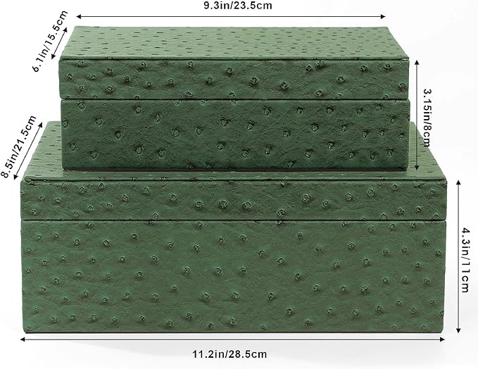 Decorative Storage Boxes Set of 2 Faux Ostrich Leather Decorative Boxes with Lids Large Nesting Jewelry Boxes, Photo Memory Box Modern Home Decor