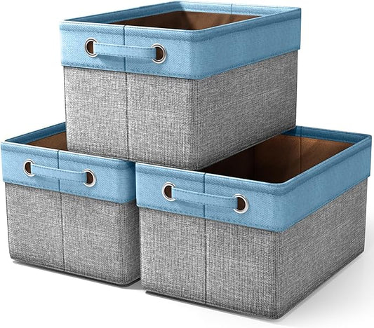 Sorbus Cubby Storage Organizer 15 Inch - Big Sturdy Collapsible Storage Bins with Dual Handles - Foldable Baskets for Organizing - Decorative Storage Bins for Shelves at Home & Office - 3 Pack| Aqua