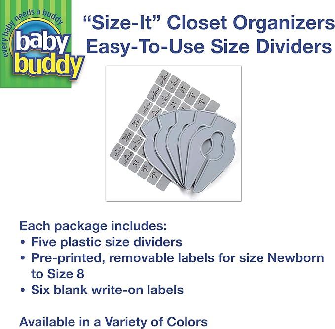 Size-It Closet Organizers by Baby Buddy - Baby Clothes Closet Dividers Nursery Clothing Organization for Babies and Kids, Newborn up to Size 8, Clothes Divider for Closet, Pink, 5 Count