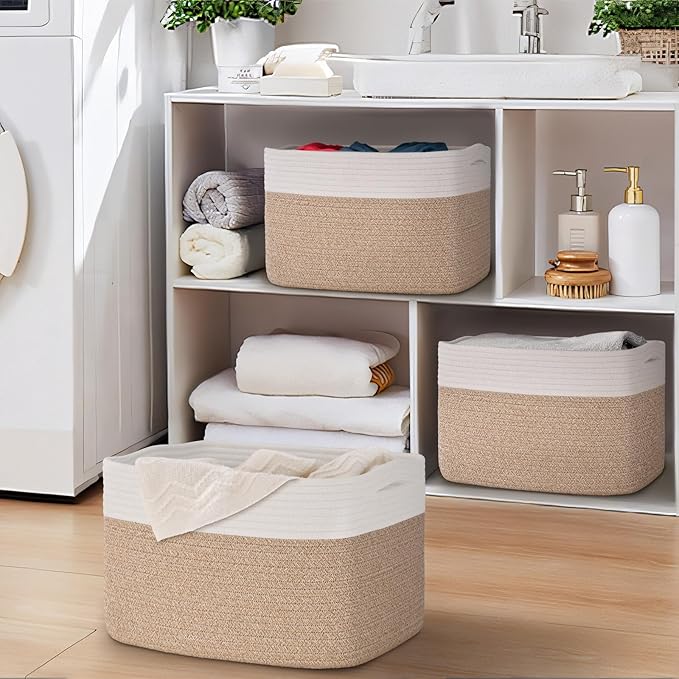 Baskets for Organizing,Storage Baskets,3 Pack Baskets for Shelfves,15"×10"×9" Woven Basket,toy storage bins,bins for organization