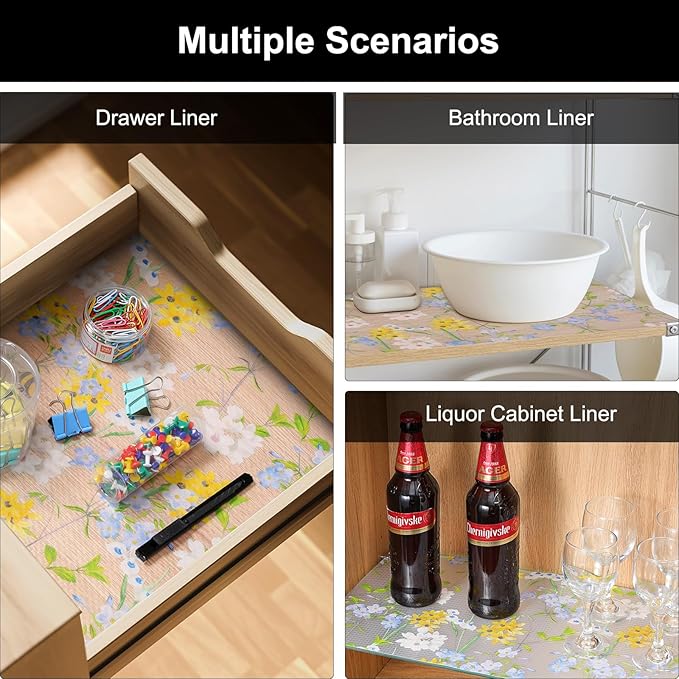 Cooyes Shelf Liner – Premium Non-Adhesive Cabinet & Drawer Liner for Kitchen – Waterproof Shelf Paper with Modern Pattern – Durable EVA Cabinet Mat – Easy to Cut （17.5" W x 78.7" L）