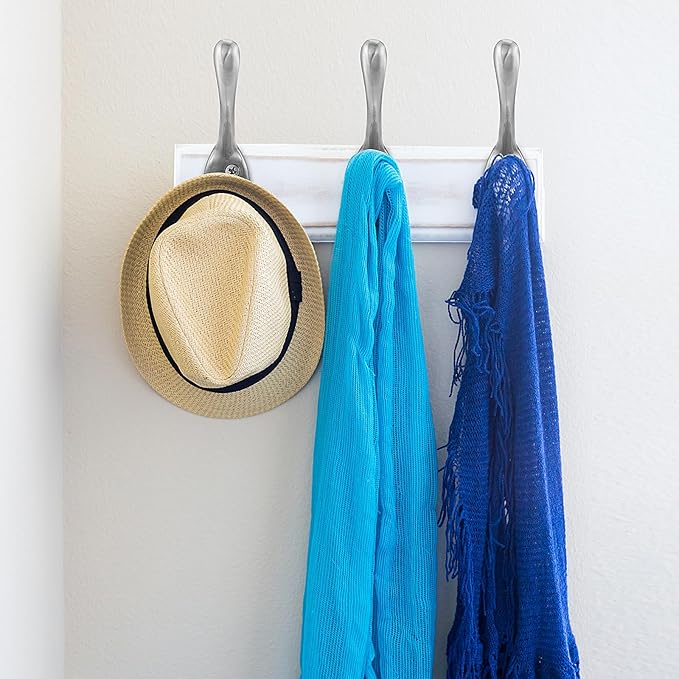 Coat Hooks 10 Pack - Heavy Duty Wall Mounted Brushed Nickel Double Hooks for Hanging Clothes/Towels - Sturdiness Design with Better Mounting System