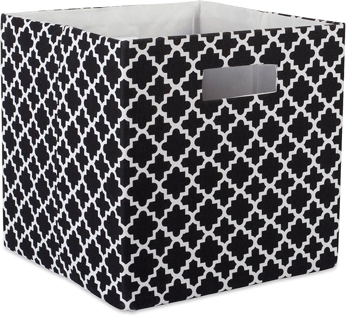 DII Hard Sided Collapsible Fabric Storage Container for Nursery, Offices, & Home Organization, (13x13x13) - Lattice Black