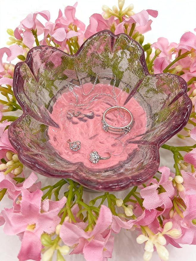 Mini Flower Ring Plate Jewelry Storage Tray Ring Holder for Dressing Table, Bedside Table, Room Bathroom Decoration, Cute Valentine's Day Christmas Birthday Gift for Women (pink flower)