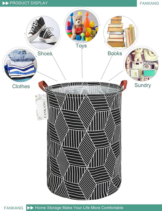 FANKANG Storage Basket, Nursery Hamper Canvas Laundry Basket Foldable with Waterproof PE Coating Large Storage Baskets for Kids Boys and Girls, Office, Bedroom, Clothes,Toysï¼Black Magic cubeï¼