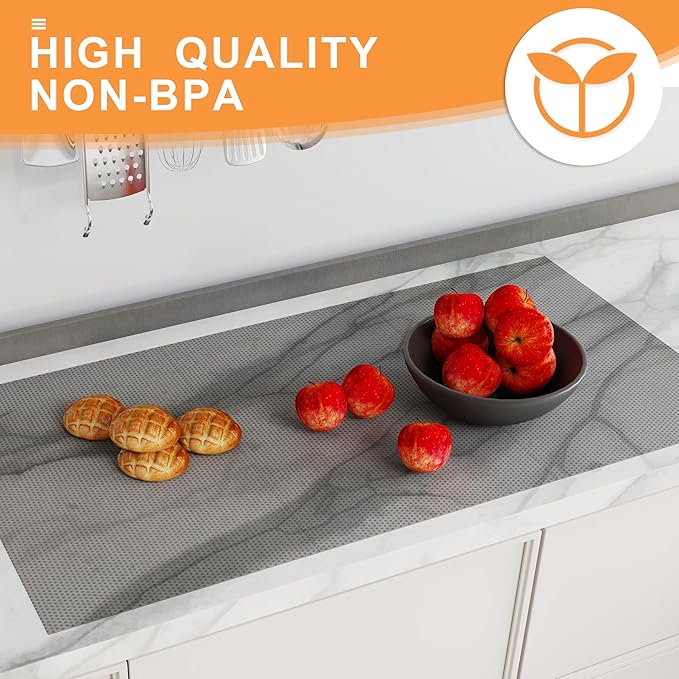 FLPMIX Non-Adhesive Kitchen Cabinet Liner: Waterproof Easy to Cut Small Drawer Shelf Liners - Clear Refrigerator Mat for Cupboard Pantry Shelves - Translucent Grey 12" x 396"