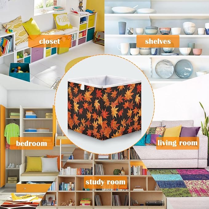 Bolaz Yellow Maple Closet Organizers Storage Cubes Storage Bins Shelf Baskets Containers for Home Room Office,Square