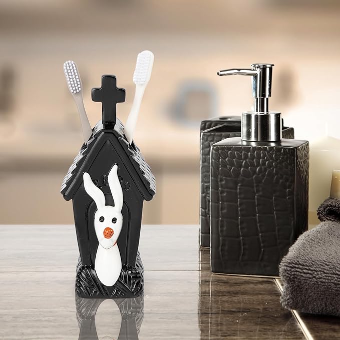 Disney Nightmare Before Christmas Toothbrush Holder - Black & White Resin Pencil Holder Features Zero - Bathroom Storage