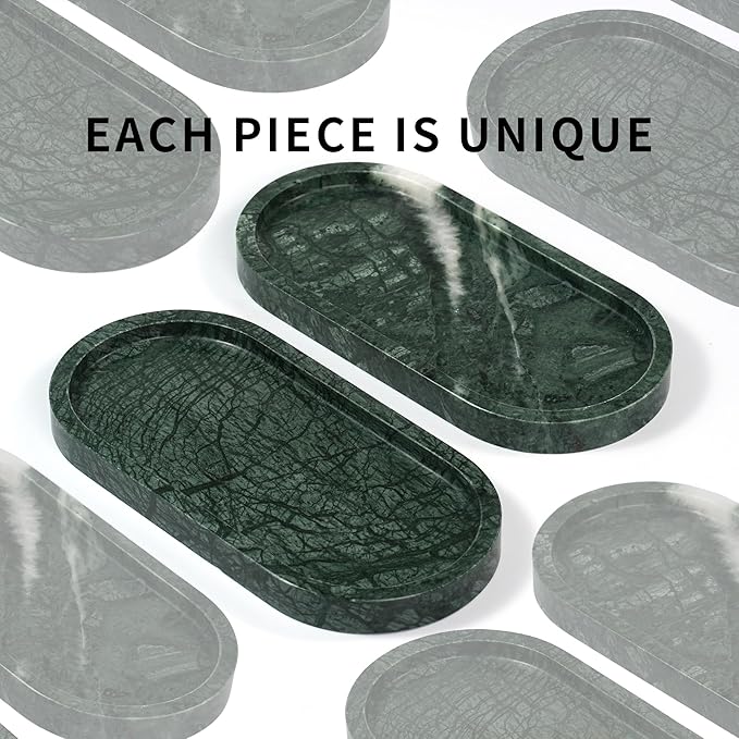 Green Marble Oval Tray - Stone Decorative Perfume Trinket Jewelry Dish, Catchall Organizer for Bathroom Vanity Dresser Kitchen Countertop Home Decor