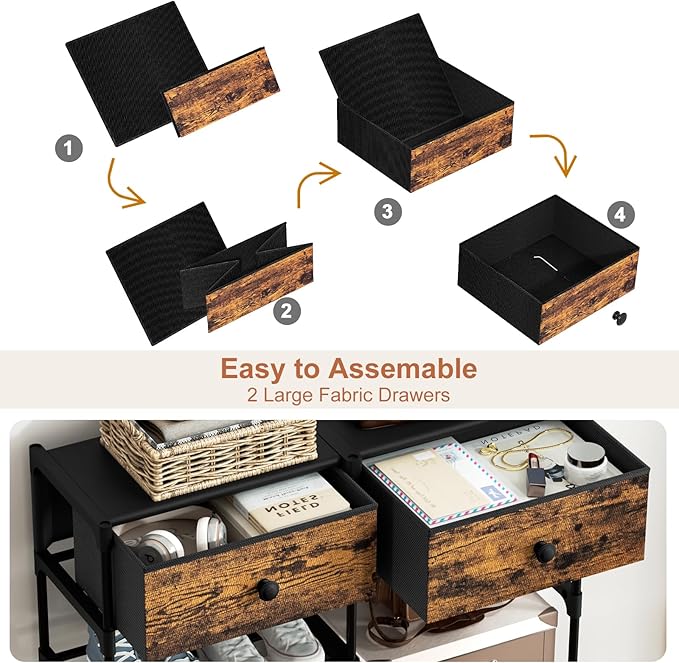 Tall Shoe Rack, 10 Tier Large Shoe Rack Organizer with 2 Drawers, Shoe Storage for 36-40 Pairs, Sturdy Metal Shoe Shelf Shoe Stand for Closet Entryway, Rustic Brown and Black