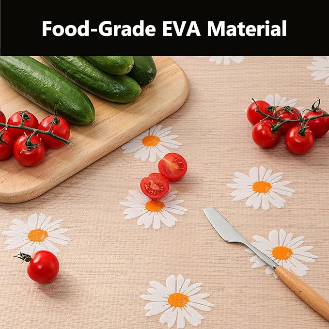 INNOLITES Shelf Liners for Kitchen Cabinets – Drawer Liner Waterproof & Oil-Proof, Non-Adhesive EVA with Floral Pattern – Durable Washable, Easy to Clean (Clean Daisy, 11.8" x 120")
