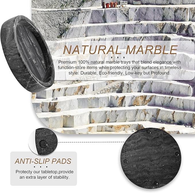 Natural Marble Tray, Round Black Tray for Bedroom/Bathroom/Kitchen/Vanity Countertop, Jewelry Tray for Rings Earrings Necklace Bracelet Watch, Room Decor Aesthetic