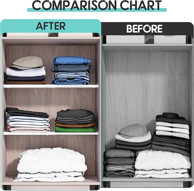 2Pack Adjustable Closet Shelves Organizer, Shelves for Closet Organization, Expandable Tension Shelf Storage Rack for Cabinet Wardrobe Cupboard Kitchen Bathroom