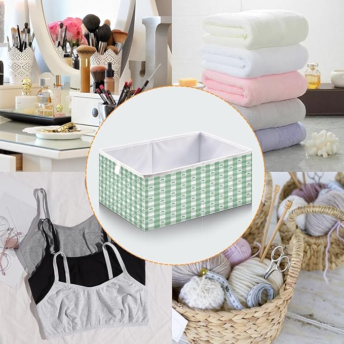 Bolaz Green White Gingham Pattern Shamrocks Closet Organizers Storage Cubes Storage Bins Shelf Baskets Containers for Home Room Office,Rectangle