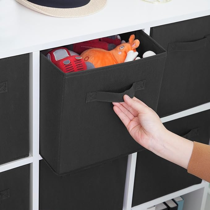Storage Cubes, 11 Inch Cube Storage Bins, Set of 6, Fabric Foldable Storage Bins With Handles, Closet Storage Organizer Bins, Cubby Clothing Storage Baskets for Shelves, Black
