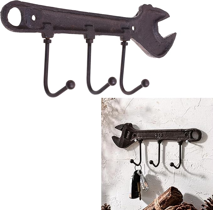 Beautyflier Antique Style Case Iron Wall Mounted Coat Hook Key Hanger Home Organizer Rack (Spanner Shaped)