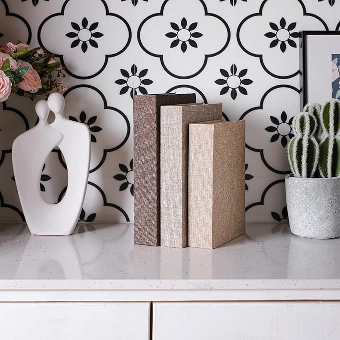 Tioncy 3 Pcs Fake Book Box Neutral Linen Book Box Decorative Faux Prop Storage for Farmhouse Home Decor shelf Table Card Photo DIY Keepsake Gift(Multi Sizes,Khaki, Dark Coffee, Light Coffee)