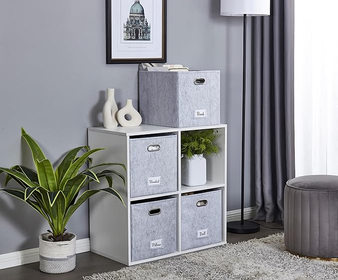 DECOMOMO Felt Storage Bins, 13 inch Cube Storage Bins with Labels for Organization (Cube 13" / 6pcs, Silver Grey)