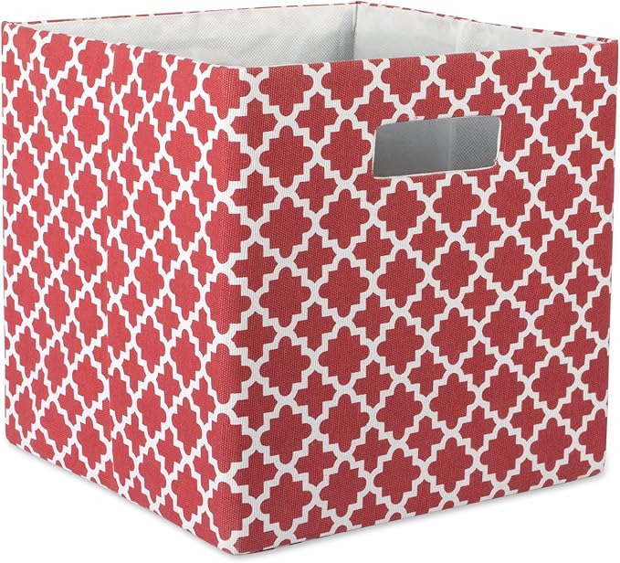 DII Hard Sided Collapsible Fabric Storage Container for Nursery, Offices, & Home Organization, (13x13x13) - Lattice Rust