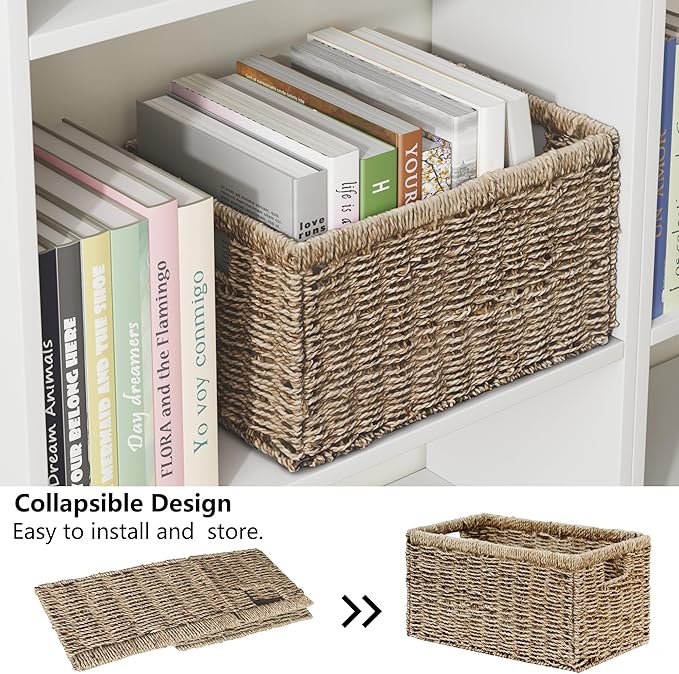 Vagusicc Wicker Basket, Baskets for Organizing, Storage Basket with Handles, Sea Grass Storage Baskets for Shelves, Bathroom, Pantry Organizers, Large Wicker Baskets (15x10x8.5 inch, 2 Pack)