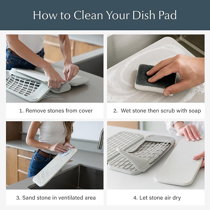 Dorai Home Collapsible Dish Drying Rack with Stone Dish Pad - Kitchen Counter Set with Diatomaceous Earth Stone Dish Mat for Quick Drying - Space-Saving Design - Large 24.6" x 16.5", Sandstone