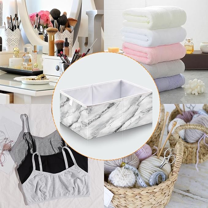 White Marble with A Hint of Black Pattern Closet Organizers Storage Cubes Storage Bins Shelf Baskets Containers for Home Room Office,Square