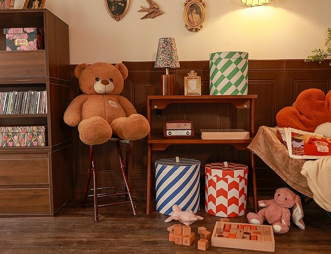3-Piece Decorative Storage Boxes with Lids,Geometric Pattern, Blue White Orange Green, Cardboard Keepsake Box Set, Wool Storage, Home Decor, Modern Decoration Organizer, Toy Bin