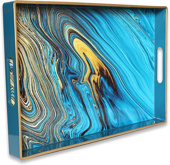 Spsyrine Serving Tray, Marble Decorative Tray Plastic Rectangular Coffee Table Tray for Living Room, Storage, Kitchen, Ottoman, Bathroom Decor. 15.6â X 10.2" LJRE
