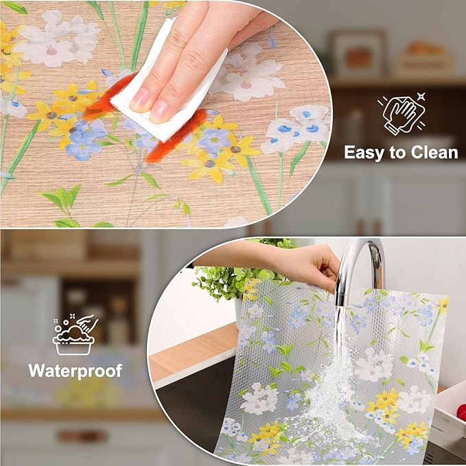 Cooyes Shelf Liner – Premium Non-Adhesive Cabinet & Drawer Liner for Kitchen – Waterproof Shelf Paper with Modern Pattern – Durable EVA Cabinet Mat – Easy to Cut （17.5" W x 78.7" L）