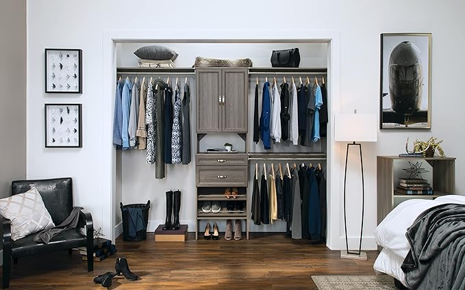 ClosetMaid SuiteSymphony Wood Shoe Shelves Set, Add On Accessory, Angled, Shoe Fence, for 25 in. Units, Graphite Grey/Satin Nickel