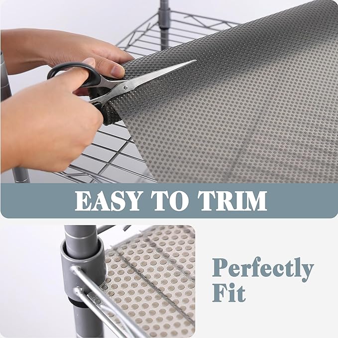 FLPMIX Thick Pantry Shelf Liner 15 inch Wide: Standard Size (15 by 197 Inch) Wire Shelf Liner - Waterproof Heavy Duty Easy to Cut Plastic Metal Rack Mat for Shelving - Transparent Grey
