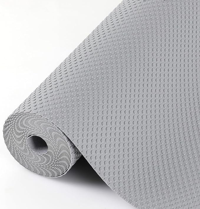 Hersvin Shelf Liners, 24in x 20ft Kitchen Drawer Mats, Non-Adhesive EVA Cupboard Protector, Cabinet Lining (Light Gray/Dot)